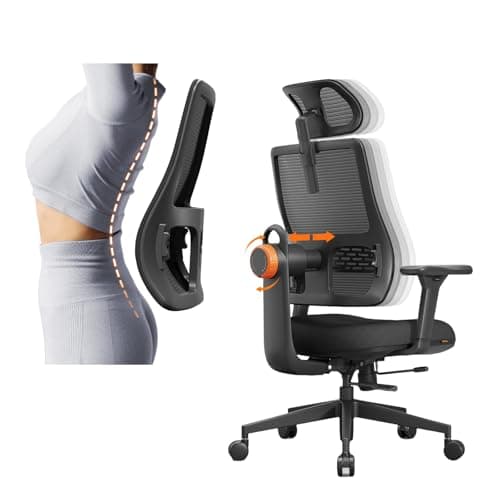 Newtral Ergonomic Home Office Chair, High Back Desk Chair with Unique Adaptive Lumbar Support, Adjustable Headrest, Seat Depth Adjustment, 96°-126° Tilt Function, Adjustable Armrest Recliner
