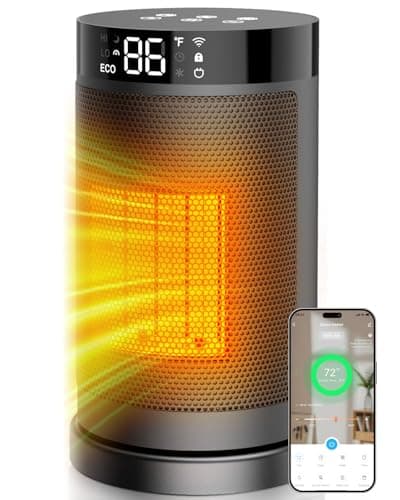 Smart Space Heater with WiFi/APP & Alexa Control, 1500W PTC Ceramic Electric Heaters for Indoor Use, 75° Wide-Angle Oscillation, 24H Timer, ECO Mode, Safe Indoor Portable Heater for Home Office
