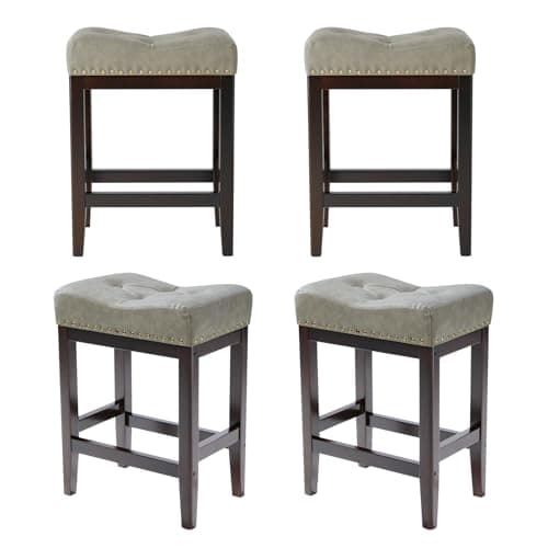 Lasigeli Kitchen Counter Stool,24 Inch Barstools Wood Stools,Fabric Kitchen Island Stools with Saddle Seats Backless Counter Height Bar Stools Easy Assembly (Dark Grey+Dark Coffee, 4-Pack)