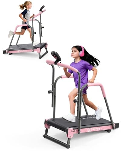 Kids Treadmill, Manual Toddler Treadmills Workout Equipment with Handle Bar Up to 165Lbs Capacity, Walking Pad Treadmill for Kids with 2 Adjustable Incline Mode for Home, Pink