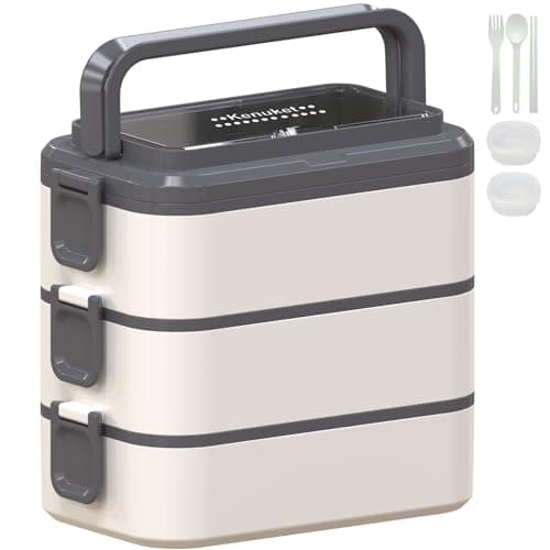 Kenuket Stackable Bento Box Adult Lunch Box, 3000ML Large Capacity On-the-Go 3 Layers, Leakproof Microwave Safe Lunch Containers with Utensil Set, Dividers, Sauce Boxes for Kids and Adults