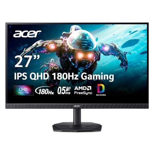acer Nitro 27 Inch QHD 2560 x 1440 IPS Gaming Monitor | AMD FreeSync | Up to 180Hz Refresh | Up to 0.5ms | DCI-P3 95% | HDR 10 Support | One Display Port 1.2 & Two HDMI 2.0 | KG271U N3bmiipx
