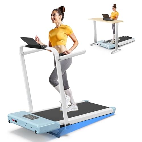 DeerRun Foldable Walking Pad Treadmill for Home & Office, Under Desk Walking Pad Treadmill with 9% Manual Incline and Handlebar, 0.6–7.5 MPH, 300 lb Capacity, App & Remote Control