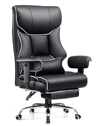 COMHOMA Big and Tall Office Chair 400lbs High Back Computer Gaming Chair with Ergonomic Lumbar Support & Pocket Spring Cushion for Lower Back Pain Relief, Leather Executive Chair with Foot Rest, Black