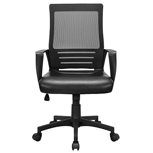 Yaheetech Office Chair Ergonomic Leather and Mesh Combine Desk Computer Chair Rolling Swivel Adjustable with Lumbar Support and Armrests for Office and Home, Black