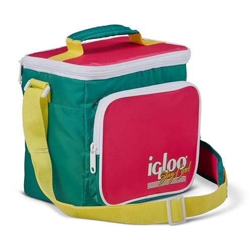 Igloo 90s Retro Collection Square Lunch Box Cooler with Front Pocket and Adjustable Strap, Insulated Leakproof Lunch Cooler Bag, Reusable Lunch Tote
