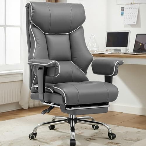 COMHOMA Big and Tall Office Chair 400lbs High Back Gaming Chair with Ergonomic Lumbar Support & Pocket Spring Cushion for Lower Back Pain Relief, Leather Executive Chair with Foot Rest, Dark-grey