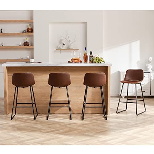 HeuGah Bar Stools Set of 4,Faux Leather Counter Height Bar Stools,26" Bar Chairs with Back,Modern Counter Stool for Kitchen Island