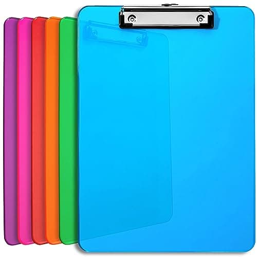 Plastic Clipboards with Low Profile Clip Set of 6-12.5 x 9 Inch Multi Color Plastic Clipboards Bulk - Clear Clip Boards Bulk Classroom Holds 100 Sheets, Acrylic Clipboard Clear 6 Pack