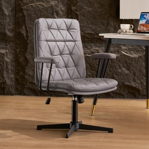 HoeuThien Ergonomic Desk Chair no Wheels Criss Cross Chair Adjustable Home Office Chair with Armrest Executive Swivel Mid Back Chair Brown