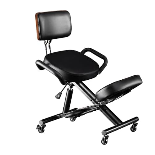 Kneeling Chair with Back Support Ergonomic for Office,Adjustable Stool with Angled Seat for Better Posture,Thick Comfortable Cushions,Black