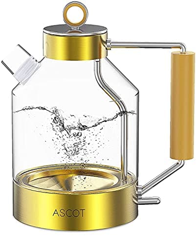 ASCOT Electric Kettle, Glass Electric Tea Kettle Gifts for Men/Women/Family 1.5L 1500W Borosilicate Glass Tea Heater, with Auto Shut-Off and Boil-Dry Protection (Gold)