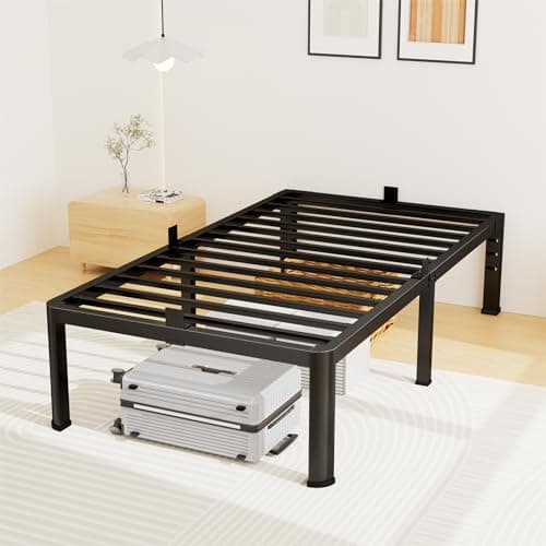 14 Inch Twin Bed Frame, Metal Platform Bed Frame with Round Corner Legs, 3500 lbs Heavy Duty Steel Slats Support, No Box Spring Needed, Noise Free, Easy Assembly, Black