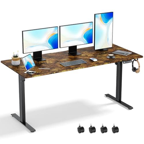 VVENACE 63 x 28 Inch Electric Standing Desk Adjustable Height, Sit Stand Desk, Stand up Desk for Home Office, Computer Workstation (Spliced Desktop,Rustic Brown)