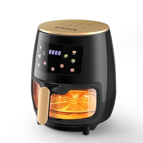 Glass Air Fryer, 6 Qt Airfryer with Transparent Fry Bowl, Adjustable Temperature, Touch Panel Control, Circulating Heating, Compact and Large, Nonstick & Dishwasher Safe