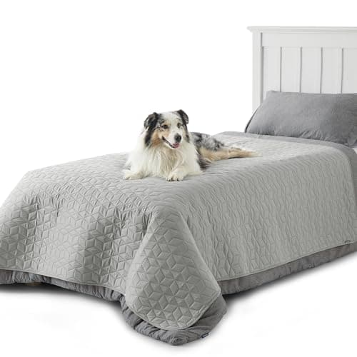 Bedsure 100% Waterproof Bed Cover for Dogs Washable - Non Slip Waterproof Dog Blanket for Bed, Lightweight Furniture Protector Durable for Pet Cat Puppy with Non-Slip Bottom, Grey, 68x82IN