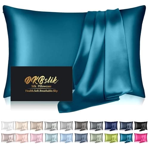Mulberry Silk Pillow Cases Standard Size, Silk Pillowcase for Hair and Skin, Anti Acne Cooling Beauty Sleep Both Sides Natural Silk Satin Pillow Covers with Hidden Zipper, Gifts for Women Men, Teal
