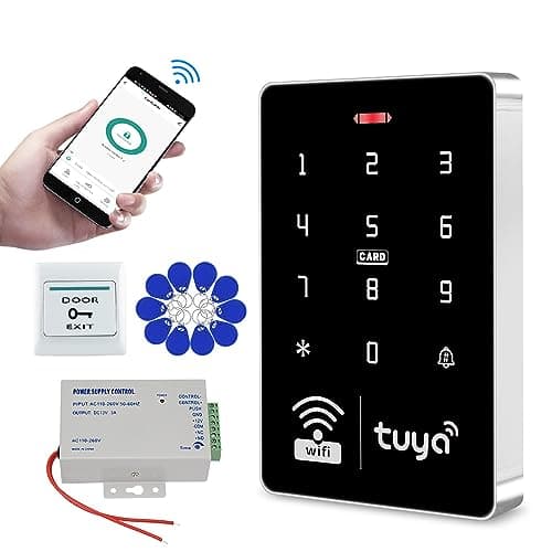 QTTYELOK WiFi Access Control System Smart Tuya APP RFID Access Controller IP68 Waterproof 125KHz 13.56MHz Reader + Power Supply +10pcs Keyfobs (Without Lock)