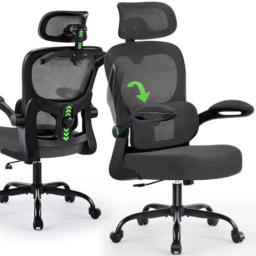 AreShark Office Chair Ergonomic Desk Chairs with Adjustable Lumbar Support& Headrest Hanger, High Back Breathable Mesh Chair with Wheels, Rolling Swivel Comfy Task Computer Chair for Home Work Gaming