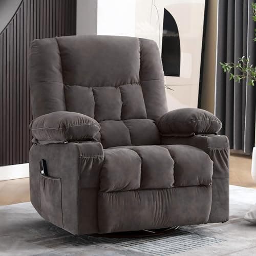BOSMILLER Oversized Recliner Chair for Adults with Vibration Massage and Lumbar Heating Swivel Rocker Recliner with Cup Holder and USB Charge Port for Living Room
