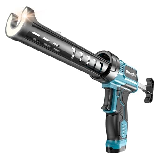 Seesii Electric Caulking Gun,Lightweight Cordless Caulking Gun w/Bright LED Light, Labor Saving AA Battery Power Caulk Gun, 10oz/300ml Dripless Caulking Gun for Filling,Sealing (Battery Not Included)