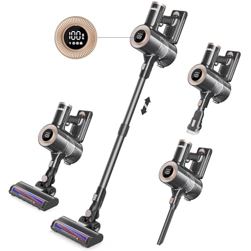 Homeika- Pro Version- 28k PA Cordless Vacuum- Digital Display- 50 Min Run Time- 3 Speeds- Telescopic – 300 Watts- Brushless Motor- 8 in 1- HEPA Filter- for All Floors- Detachable Battery Black