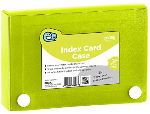 Index Card Holder Green, 3x5 Note Flash Card Organizer Case, File Box with 5 Dividers, Notecard Box Holds 100 Cards, Also Available in Red, Purple, Blue, Pink, Grey, 1 Pack – By Enday