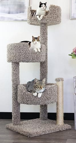 New Cat Condos Real Wood and Carpeted Cat Tree, Speckled
