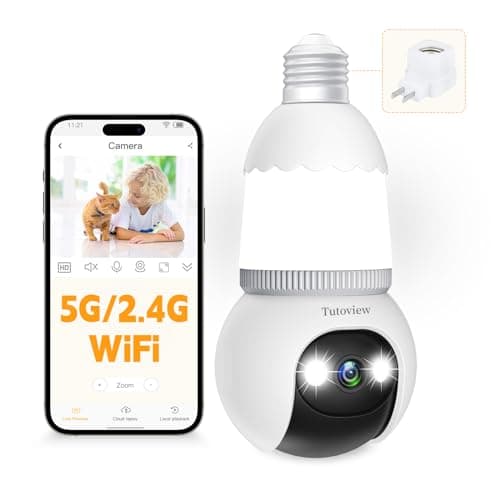 Tutoview 4MP Light Bulb Security Camera 5G&2.4GHz Wireless Outdoor Indoor Camera with Night Vision, Motion Detection, 360° Remote Viewing, and Real-Time Alerts for Home Safety with Alexa