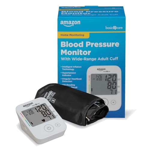 Amazon Basic Care Blood Pressure Monitor, Wide Range Arm Cuff, Intelligent Inflation Technology, Home Monitoring, Hypertension Indicator, Irregular Heartbeat Detection, Large (Previously Healthwise)