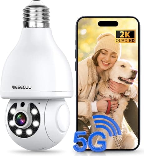 WESECUU Light Bulb Security Camera, 2.4G/5G WiFi Security Cameras Wireless Outdoor,Bulb Camera for Home Security, 2-Way Talk, Human Detection, Color Night Vision, Compatible with Alexa (One Pack)