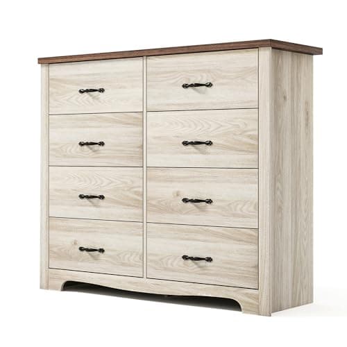 LINSY HOME 8 Drawers Dresser for Bedroom, Wood Bedroom Dresser Modern Drawer Chest, 8 Chest of Drawer, Tall Dresser for Closet, Dressers Organizer for Living Room, Closet, Hallway