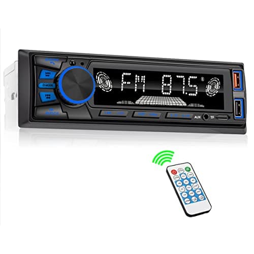 Car Radio Bluetooth Single DIN Car Stereo Audio,Car Audio with Push to Talk Button for Handsfree Calling,Supports FM/ MP3/EQ/SD/AUX,Dual USB,iOS & Android App Control,7 LED Colors | Not CD Player