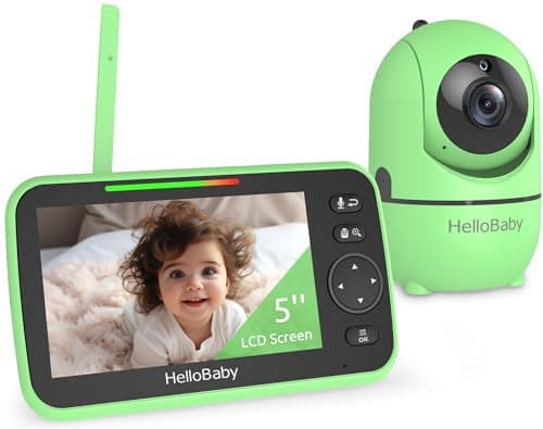 HelloBaby No WiFi Baby Monitor Green 5" Screen 30-Hour Battery Pan-Tilt-Zoom Video Upgrade with Camera and Audio, Night Vision, VOX, 2-Way Talk, 8 Lullabies and 1000ft Range, Ideal for Gift