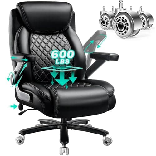 600LBS Large Heavy Duty Office Chair with 5D Flip Arms,Comfy Big and Tall Executive Office Desk Chair with Pocket Spring Cushion,High Back Computer Chair with Lumbar Support,Dual Rubber Wheel