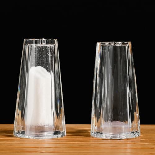 Maxistal Salt and Pepper Shaker Set Spice Dispenser Refillable Design Cut Crystal Seasoning Shaker Kitchen Decor for Cooking Table,RV,Dinner Party,Camping BBQ (T-03)