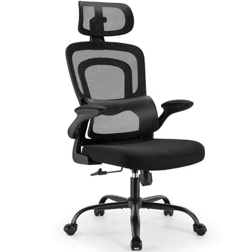 Marsail Office Chair Ergonomic-Desk Chair: High Back Mesh Office Chair with Lumbar Support,Flip-Up Armrests&2D Headrest,Gaming Chair with Rocking Tilt, Swivel Computer Task Chair for Long Hours