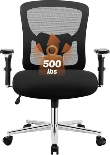 Sweetcrispy Big and Tall Office Desk Chair with Lumbar Support, 500lbs Heavy Duty Mesh Ergonomic Computer Chair with 4D Armrest and Wide Comfy Seat, Wheels for Adult, Black