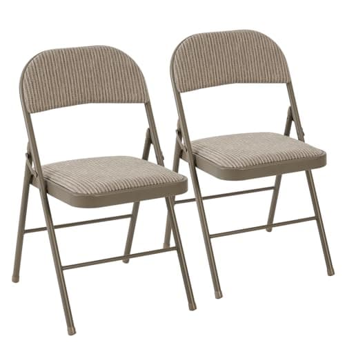 DUMOS 2 Pack Folding Chairs with Padded Cushion and Back - Fabric Stackable Portable Dining Chairs Set, for Home and Office, Conference, Wedding, Party, Patio, Garden, for Indoor Outdoor, Khaki