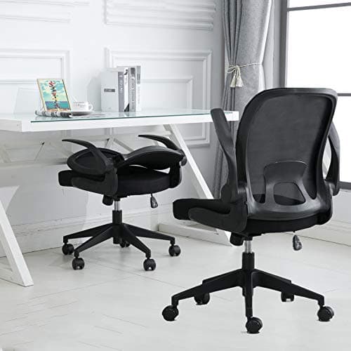 IPKIG Foldable Office Chair - Home Office Desk Chairs with Wheels and Flip-Up Arms - Ergonomic Backrest Mesh Computer Chair Adjustable Swivel Rolling Home Executive, Black