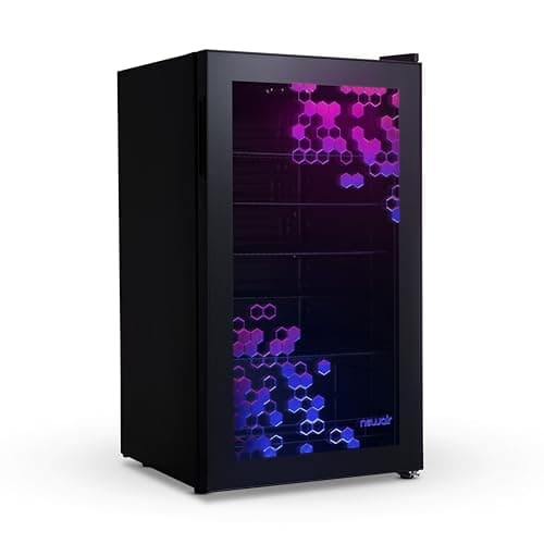 NewAir 126 Can Beverage Refrigerator with HexaColor LED Lights | Small Mini Fridge for Bedroom, Gaming Room, or Office | Remote Controlled Lighting & Quiet Cooling