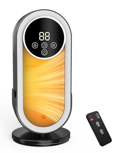 Space Heater for Indoor Use, Small Portable Electric Heaters with Thermostat and Remote, 12H Timer, 3 Modes, 1500W PTC Ceramic Heaters Fast Safety Heat for Office Bedroom Home