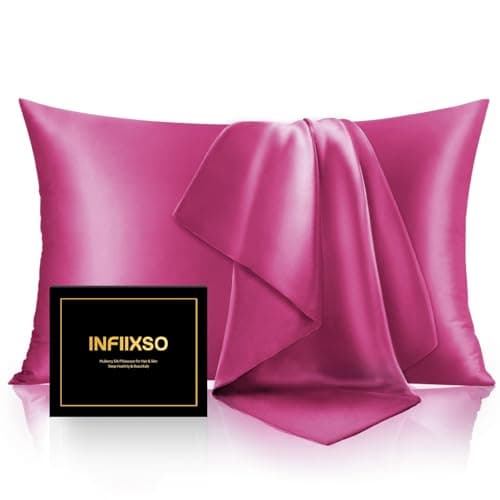INFIIXSO Mulberry Silk Pillowcase for Hair and Skin, Silk Pillow Cases Standard Size with Hidden Zipper 20"x26", Extraordinary Smooth and Soft Cooling Pillow Cases for Hot Sleepers(Hot Pink, 1 Pack)