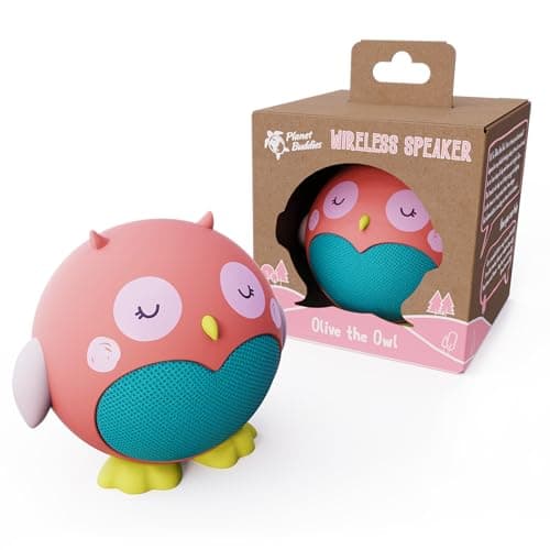 Planet Buddies Kids Bluetooth Speaker Boys and Girls with Microphone, Mini Bluetooth Speaker Portable Wireless, 60 Day Battery, for Home, Outdoor and Travel, Works with iPhone and Android - Olive Owl