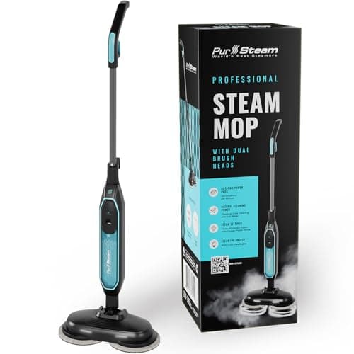 Pursteam ScrubMaster Steam Mop with Dual Scrubbing Head, LED Headlights, Adjustable Steam Control, Anti-Slip Swivel Head, Cable Holder & Upright Lock