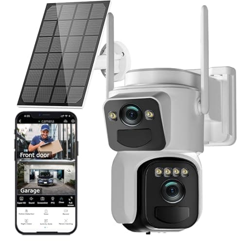 Kurain 4K Dual Lens Solar Security Cameras Outdoor, 5G/2.4G WiFi Wireless Home Security Camera with Color Night Vision, PIR Motion Detection, Spotlight Siren, 2-Way Audio, 360° Pan/Tilt, Waterproof