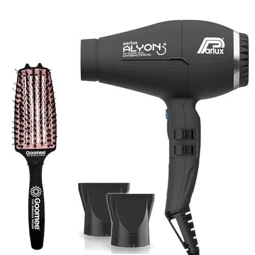 Parlux Alyon Matte Black Hair Dryer with Miracle Detangling Brush Medium Size Nylon & Boar Bristles for All Hair Types – Blush Pink
