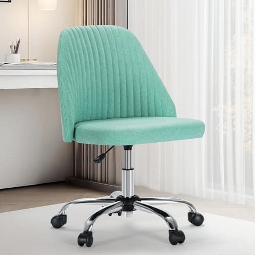Sweetcrispy Armless Office Chair, Modern Fabric Home Office Desk Chairs with Wheels Adjustable Swivel Task Computer Vanity Seat for Small Spaces