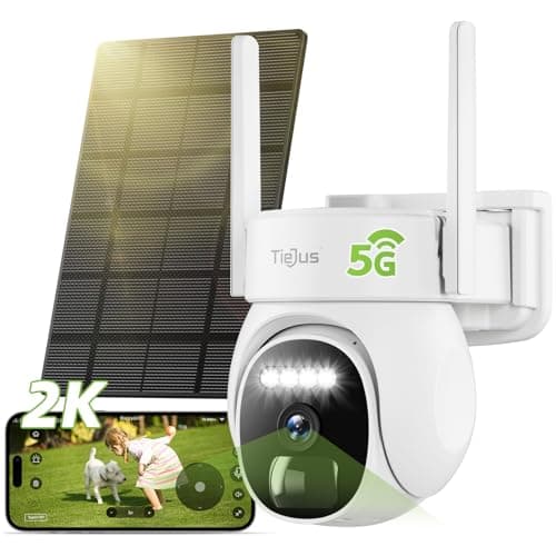 TIEJUS 2.4G/5G Security Cameras Wireless Outdoor, 2K Solar Camera for Home Security, Battery Powered, 360° PTZ/Color Night Vision/2Way Talk/Compatible with Alexa/IP66 Waterproof