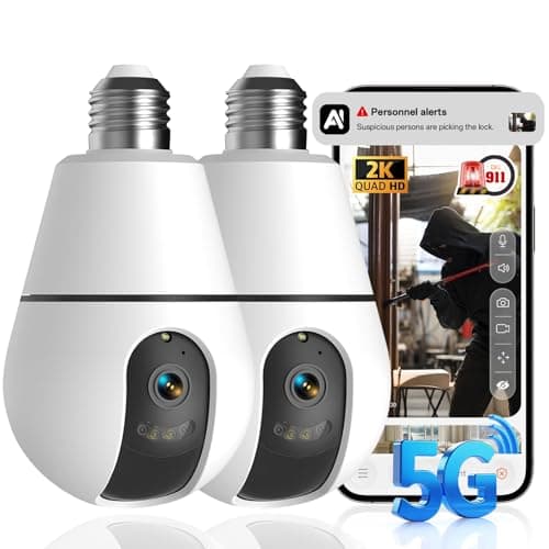 Light Bulb Camera 5G&2.4Ghz WiFi 2K Security Cameras Wireless Outdoor Indoor,AI Detection and Alarm,Two-Way Talk,Cameras for Home Security,Color Night Vision,911 Emergency Dispatch,US Based Cloud,2PCS